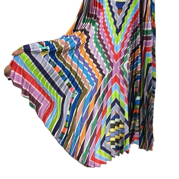 MILLY Irene Pleated Dress Asymmetrical Colorful Square Neck Side Zipper Size 2 - Picture 8 of 11